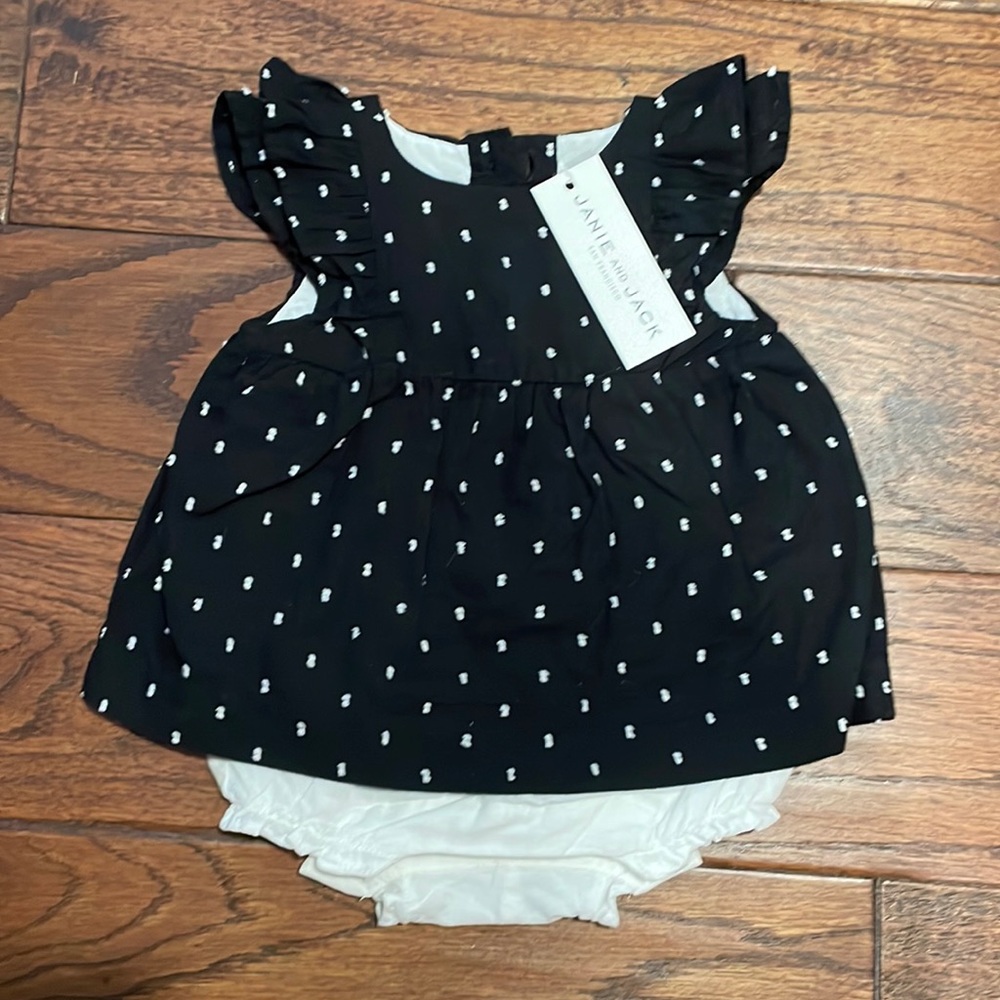 Janie and Jack 0-3 months baby girl black and white cotton snap dress